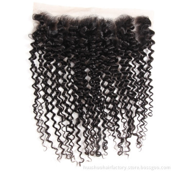huashuo Highest Discounts From Ear To Ear Bleached Knots Factory Directly Unprocessed Virgin Brazilian Hair Jerry Curl Frontal